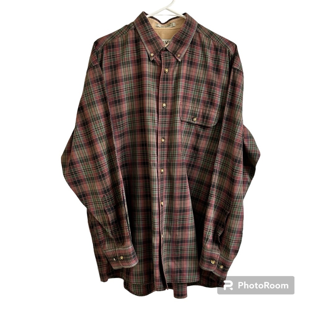 Orvis Men’s L Green And Purple Plaid Button Down Shirt 100% Cotton Long Sleeve - Picture 1 of 8